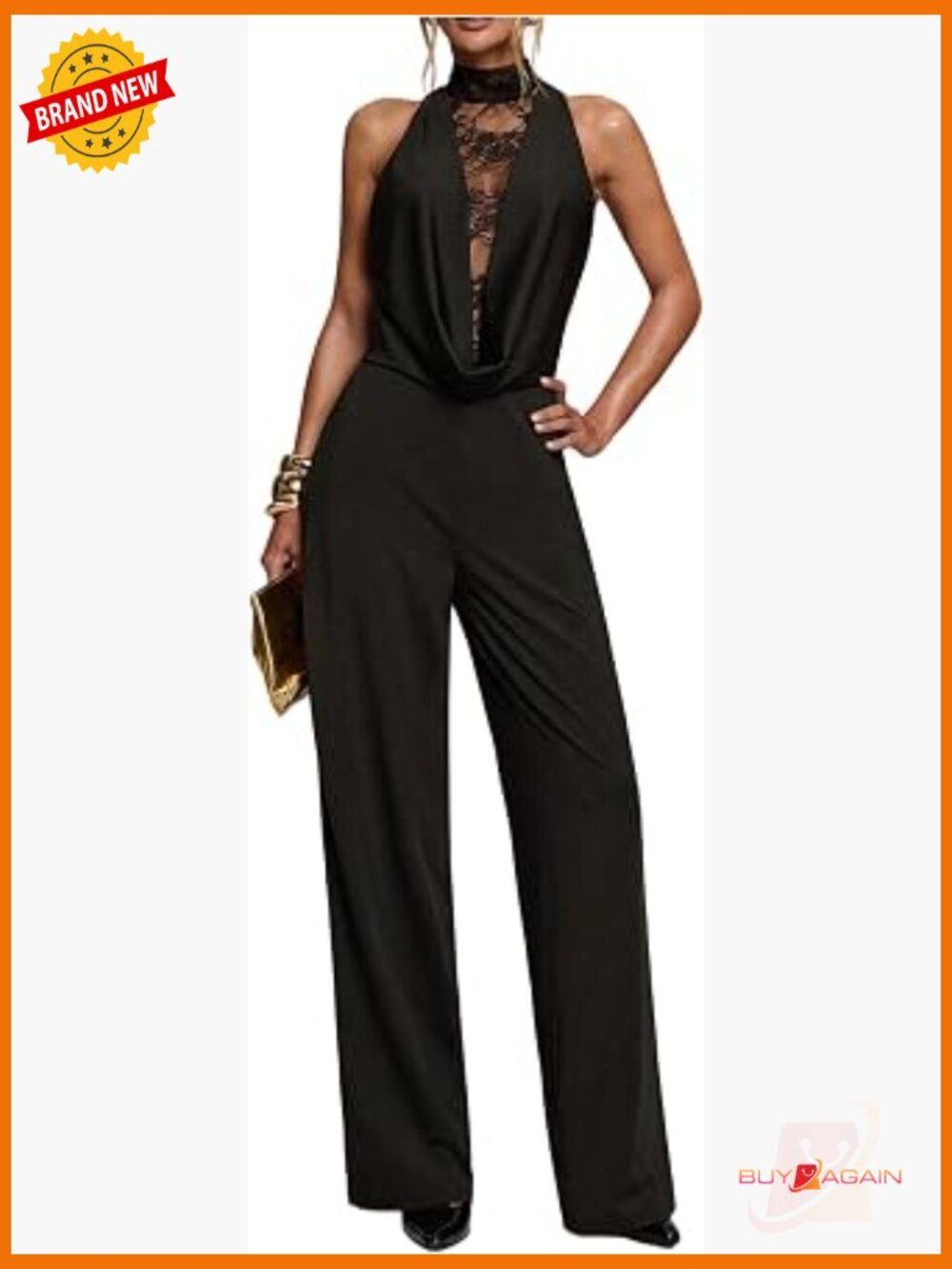 Elegant Lace Trim Sleeveless Jumpsuit with Wide Leg Pants